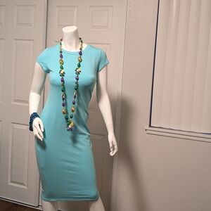 Diamante Apparel Elegant Green Midi Short Sleeves Large Dress